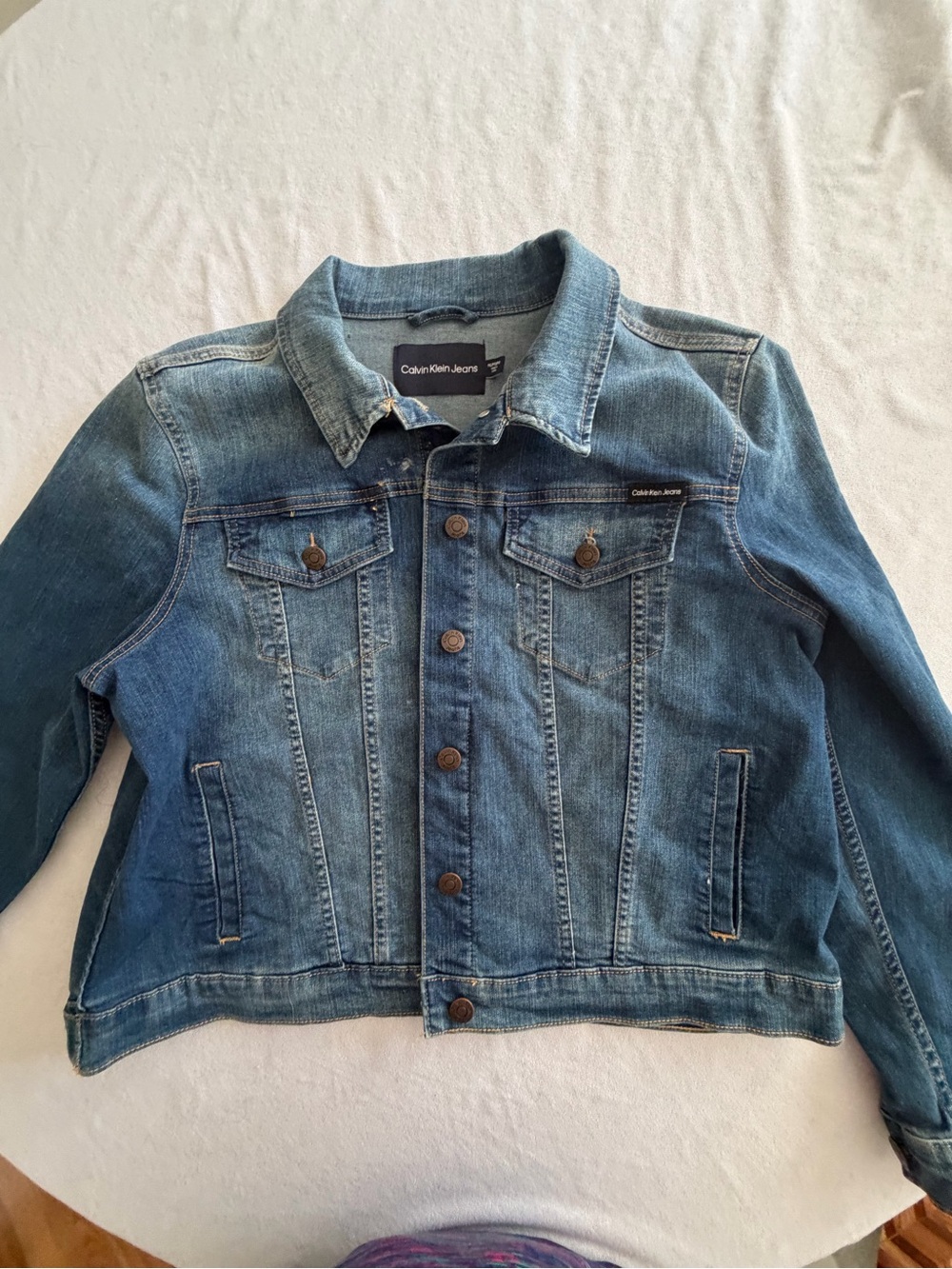 Calvin Klein Jeans Distressed Blue Denim Jacket. Trucker, Y2K, Streetwear